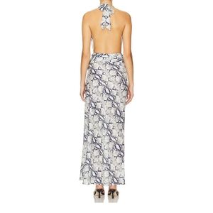 Elegant Blue and White Snakeskin Halter Maxi Dress